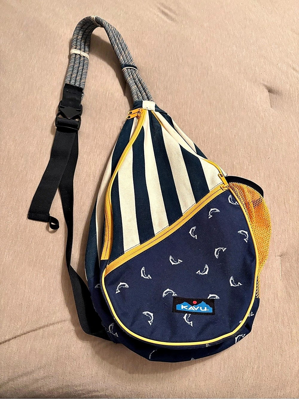 KAVU Rope Bag Striped in Blue & Yellow